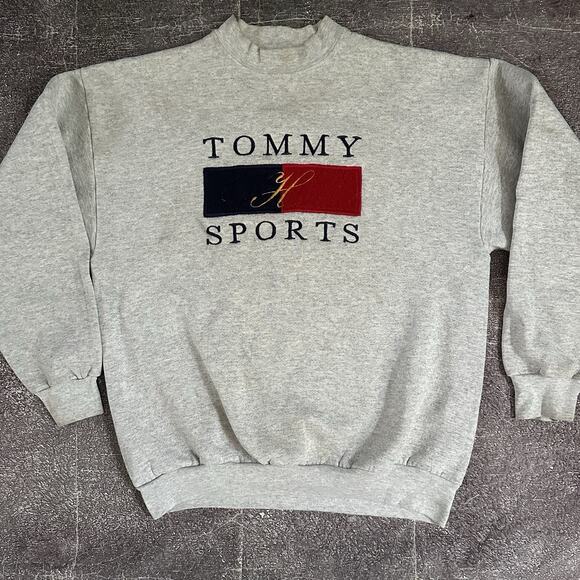 Men's Vintage 90's Tultex Tommy Hilfiger Sports Gray Crewneck Sweatshirt Sz L - Picture 1 of 4